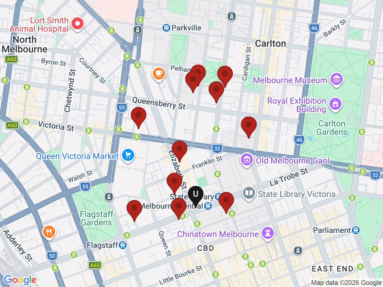 Map of UniLodge homes near Endeavour College of Natural Health - Melbourne