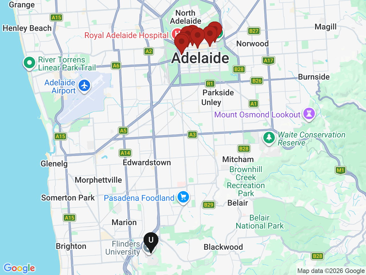 Map of UniLodge homes near Flinders University