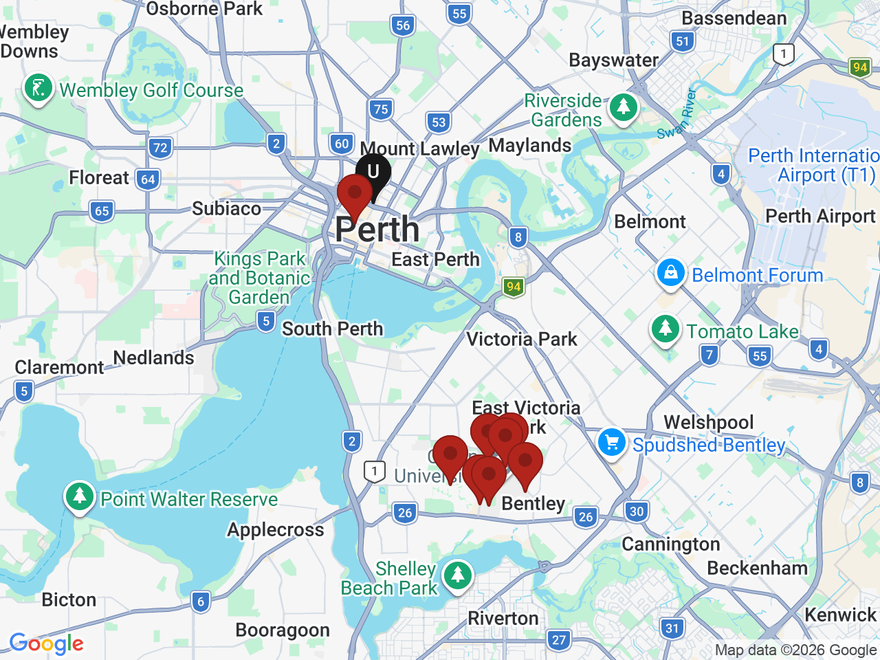 Map of UniLodge homes near NAVITAS English - Perth