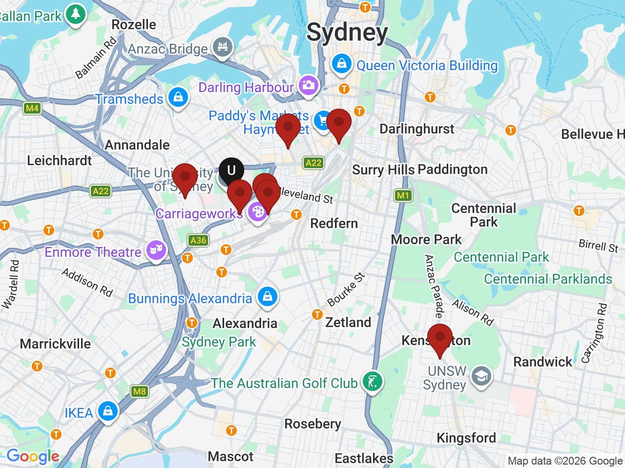 Map of UniLodge homes near The University of Sydney