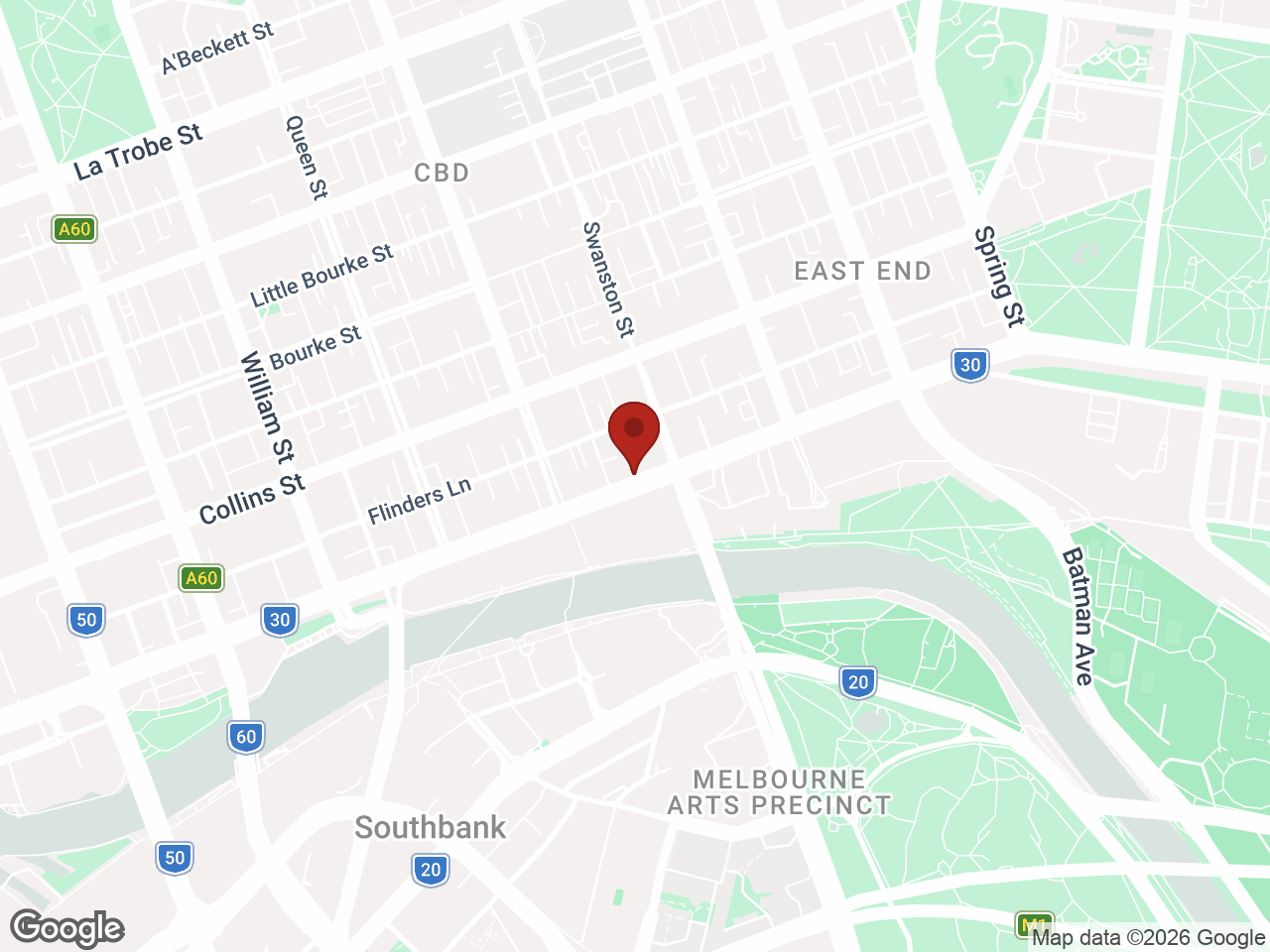 Map showing Student Living On Flinders, Melbourne CBD