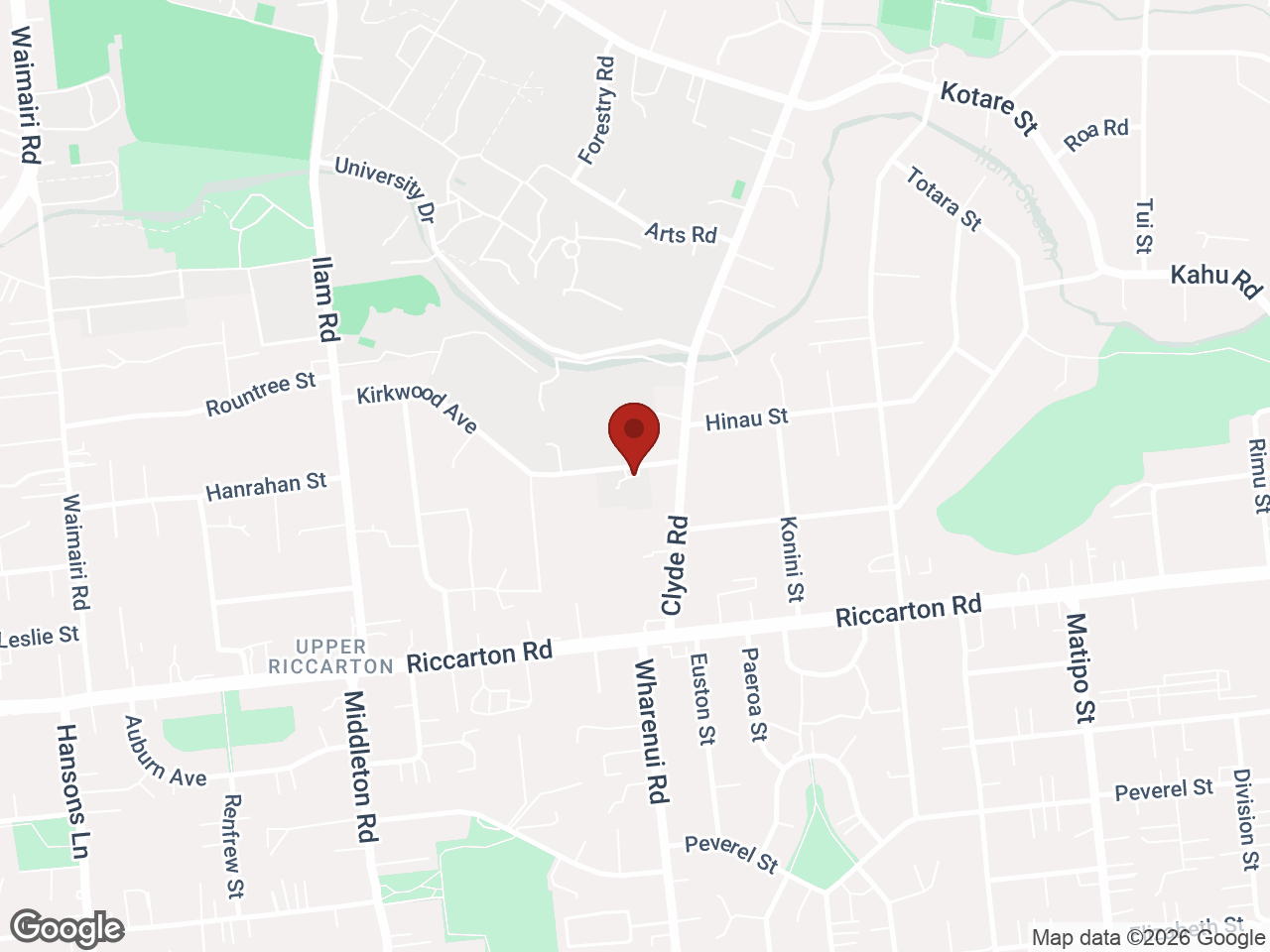 Map showing Kirkwood, Upper Riccarton